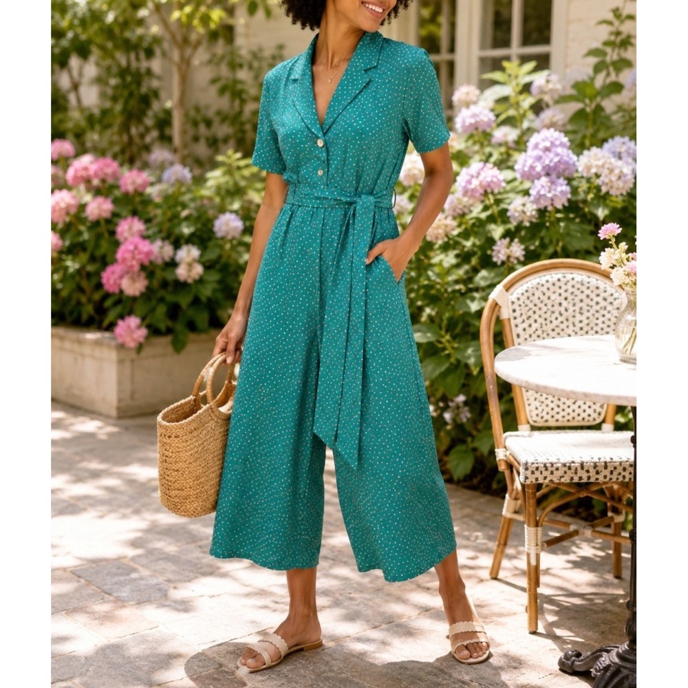 Kate Spade New York Wide Leg Cropped Belted Poolside Dot Jumpsuit Size 4 NWOT - Picture 9 of 9